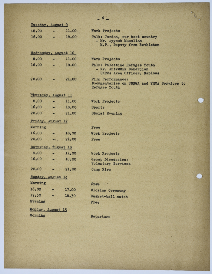 The presentation of a project by the YMCA aiming to motivate self help in refugee camps