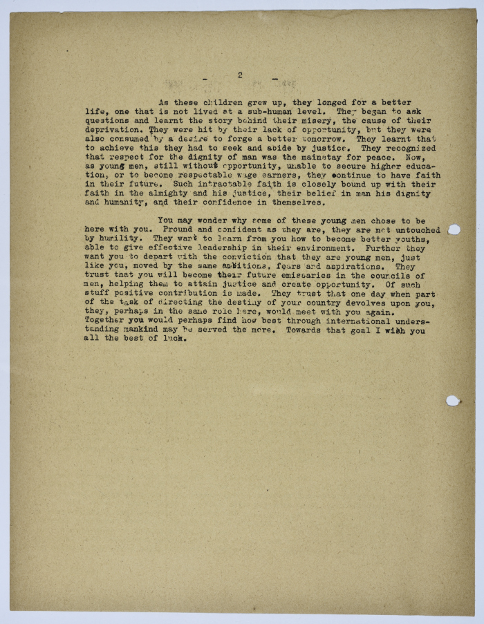 The presentation of a project by the YMCA aiming to motivate self help in refugee camps