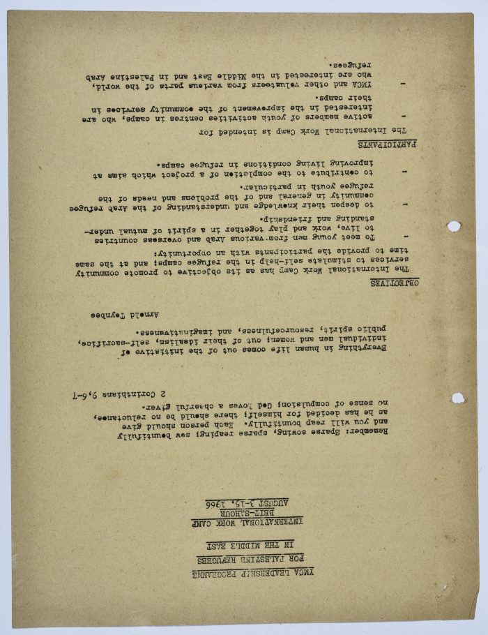 The presentation of a project by the YMCA aiming to motivate self help in refugee camps