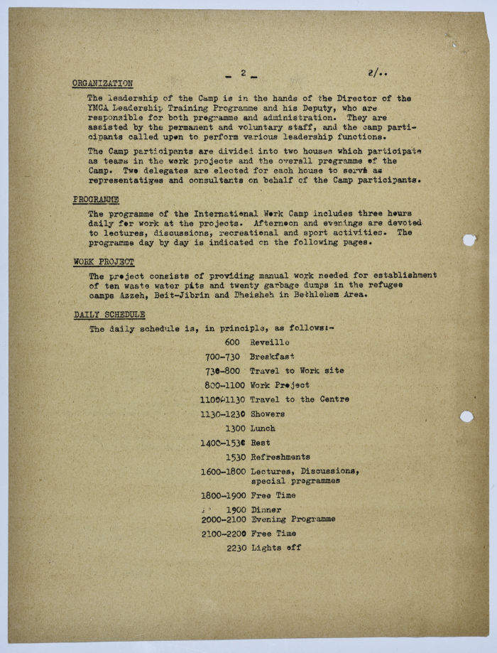 The presentation of a project by the YMCA aiming to motivate self help in refugee camps