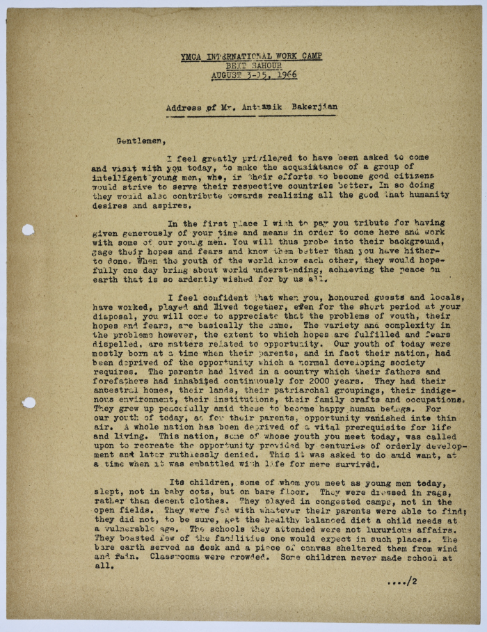 The presentation of a project by the YMCA aiming to motivate self help in refugee camps