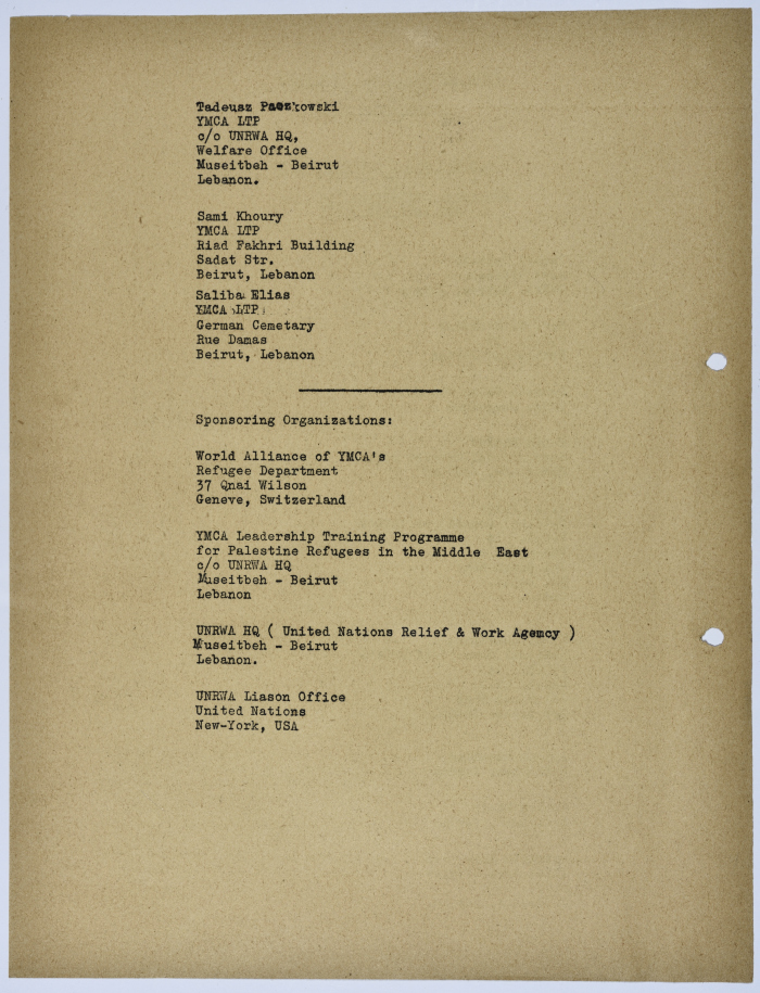 The presentation of a project by the YMCA aiming to motivate self help in refugee camps