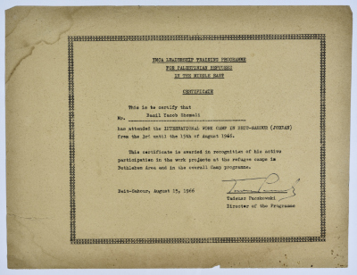 A training certificate from the YMCA to Basil al-Shomali