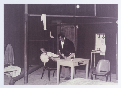 Footage taken from the theatrical performance of "The Two Expatriates" at the Omareyah School theatre in Jerusalem