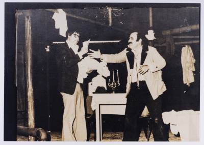 Footage from the theatrical performance of "The Two Expatriates" at the Omareyah School theatre in Jerusalem