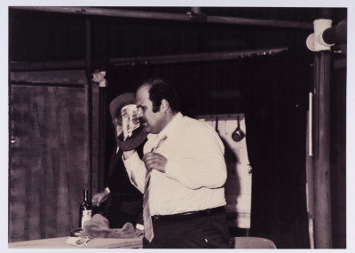 Footage from the theatrical performance of "The Two Expatriates" at the Omareyah School theatre in Jerusalem