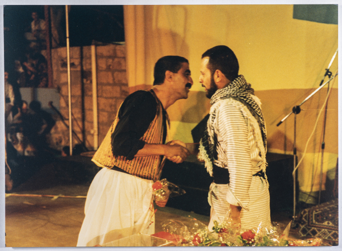 The participation of the Palestinian folklore band in its show in Marj Ben Amer at the Palestine Festival in Birzeit 1993