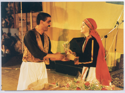 The participation of the Palestinian folklore band in its show in Marj Ben Amer at the Palestine Festival in Birzeit 1993
