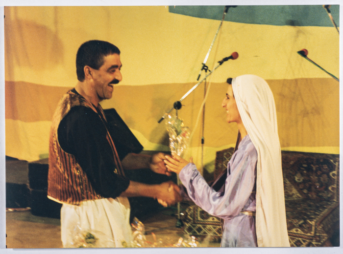 The participation of the Palestinian folklore band in its show in Marj Ben Amer at the Palestine Festival in Birzeit 1993