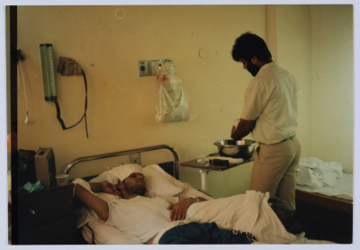 Mohammad Abu ʿaker with his Friend ʿali Fannun at al-Makassed Hospital 