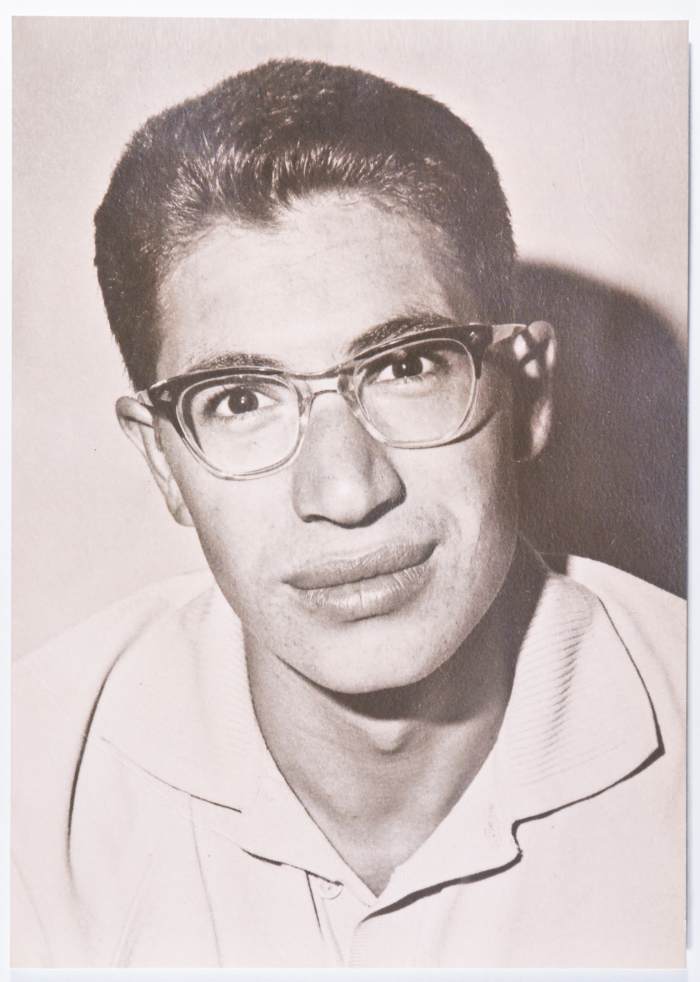 A portrait of the late Palestinian director Mustafa Abu Ali at a young age