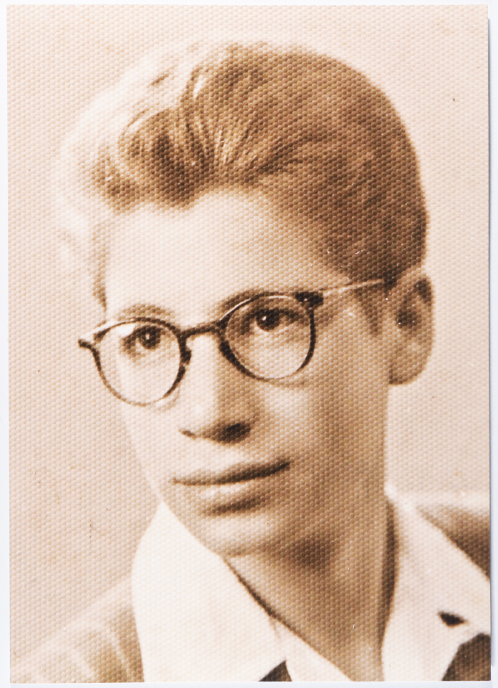 A portrait of the late Palestinian director Mustafa Abu Ali at a young age