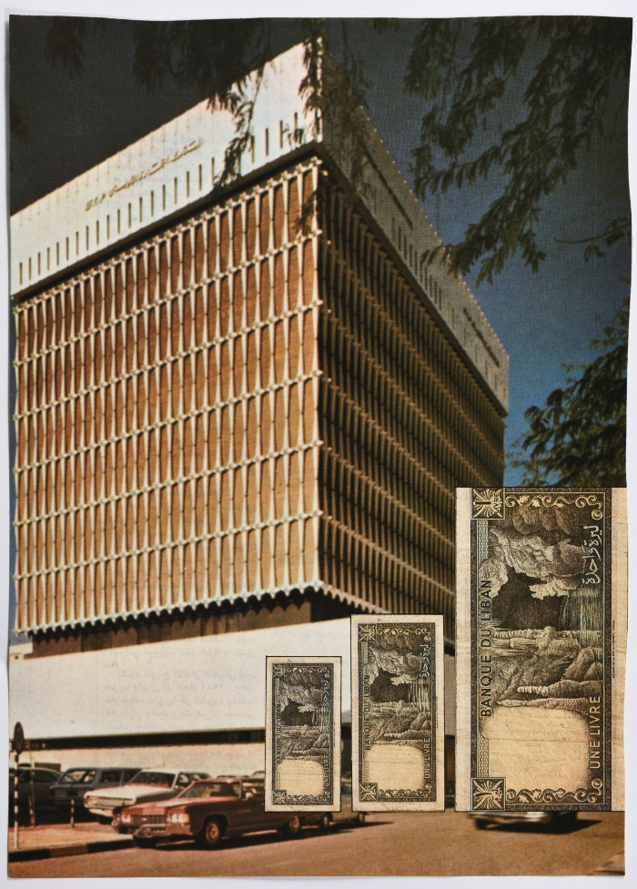 A Bank Building and Lebanese Banknotes, a Newspaper Clipping