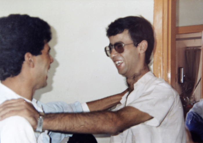 A Photograph of Nidal abu Aker Meeting Raʾfat Upon His Release from Israeli Prisons