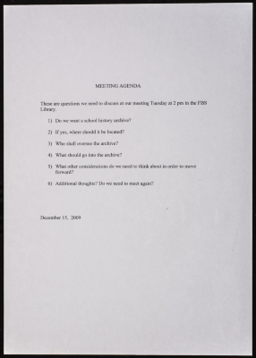 Document on the agenda of a meeting regarding the school archives