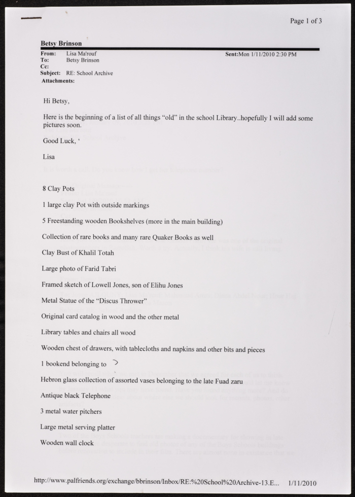 An email from Lisa Ma'rouf to Betsy Branson