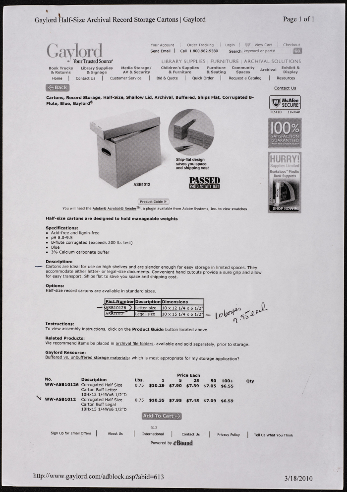 An Order of Necessary Supplies for the Preserving School Archive Papers 