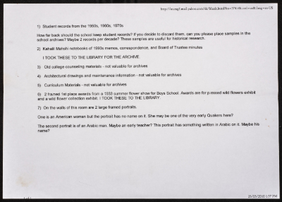 An e-mail showing some of the material in the school archives.