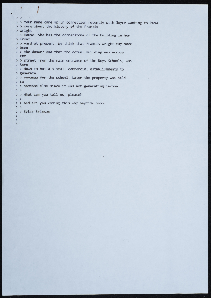 Correspondence between Betsy Branson and Graham