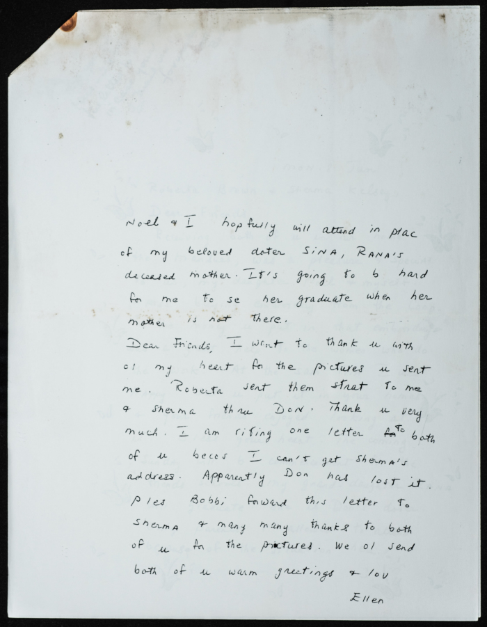 Letter from Elin Mansour to Sherma Kelsey and Roberta Brown
