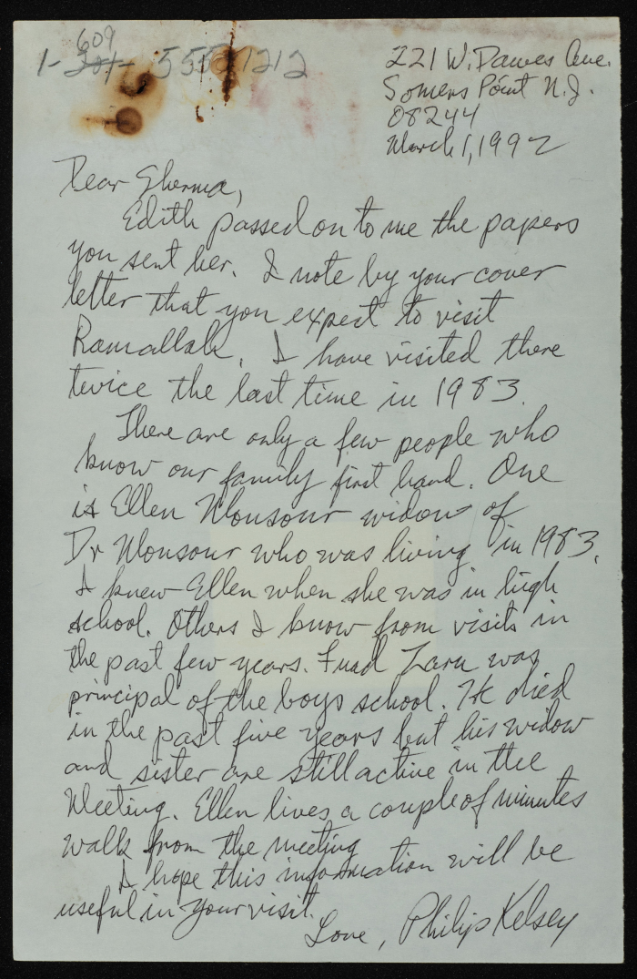 Letter from Phillyb Kelsey to Sherma Kelsey