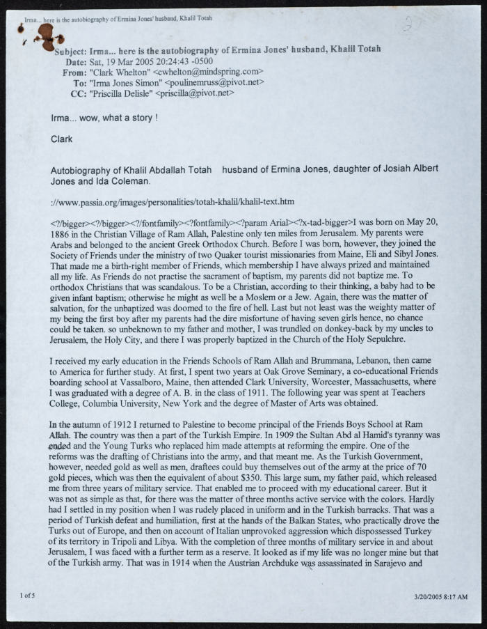 Email from Clark Wilton to Erma Jones