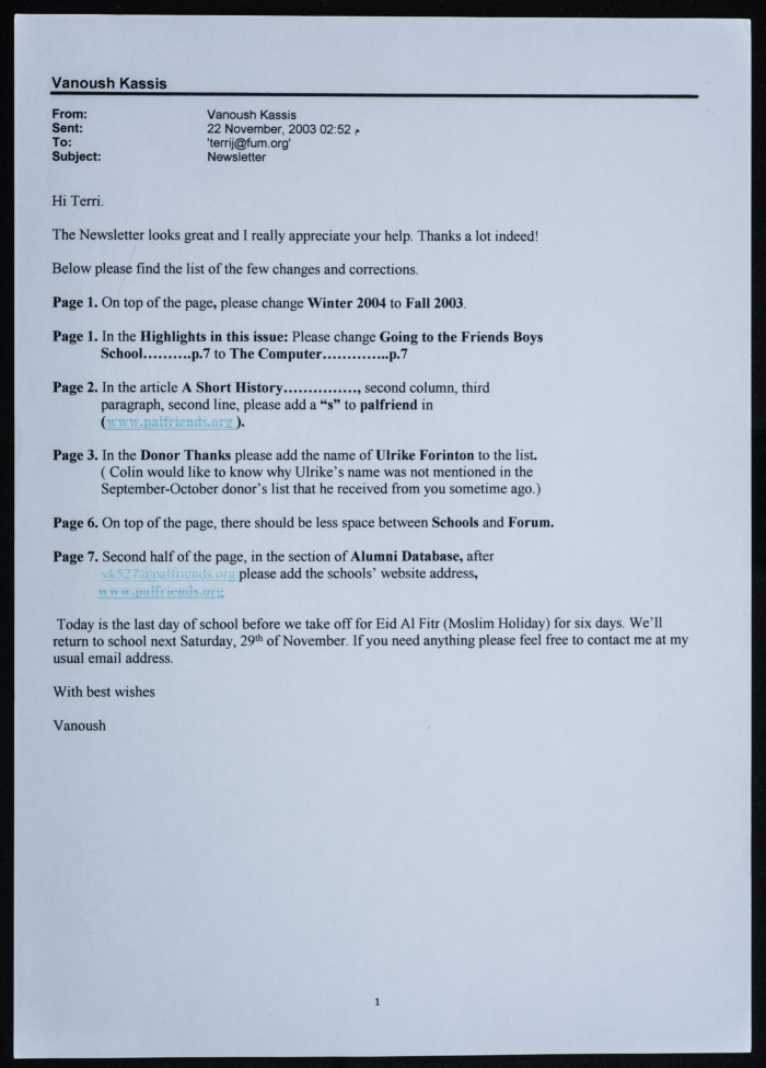 A document showing a proposed outline of the annual edition of the Friends School's bulletin
