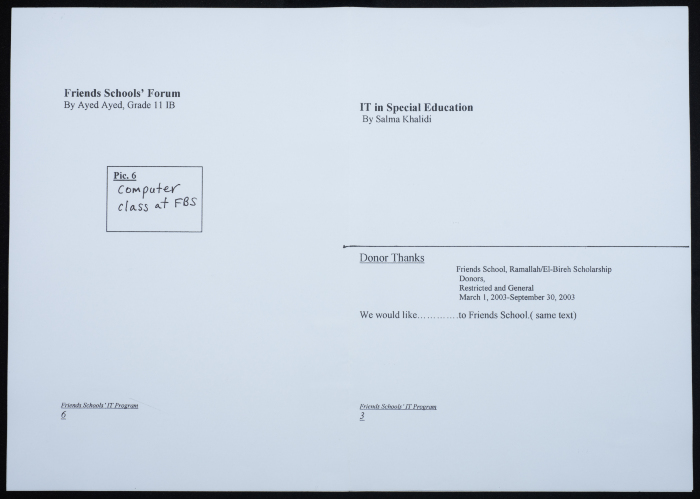 A document showing a proposed outline of the annual edition of the Friends School's bulletin