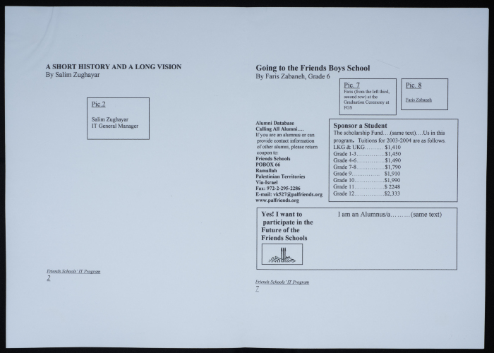 A document showing a proposed outline of the annual edition of the Friends School's bulletin