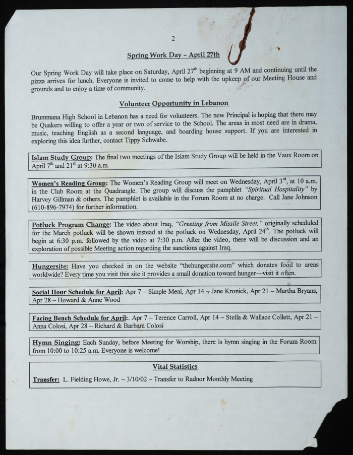 Report from the monthly meeting committee of the Friends in Haford
