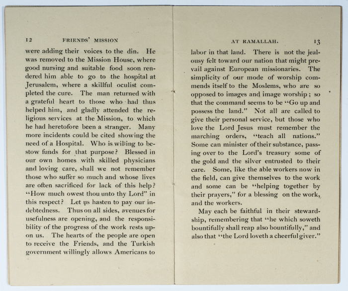 An article on the Friends' mission in Ramallah prior to the establishment of the school