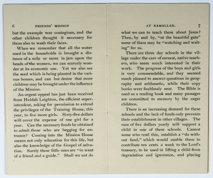 An article on the Friends' mission in Ramallah prior to the establishment of the school