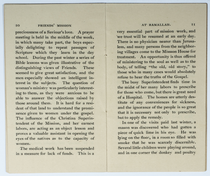 An article on the Friends' mission in Ramallah prior to the establishment of the school