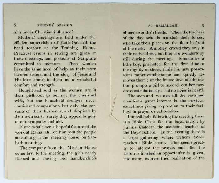 An article on the Friends' mission in Ramallah prior to the establishment of the school