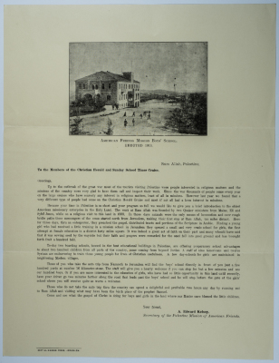 A letter from Edward Kelsey to members of the Sunday school rangers informing them about part of the history of the school