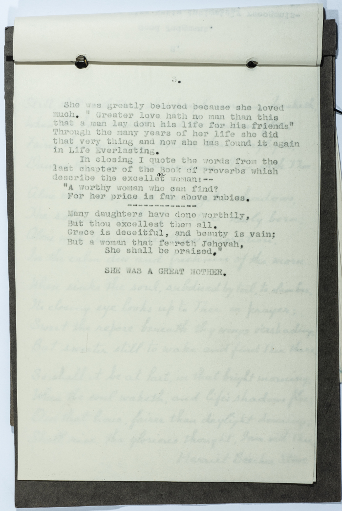 A document containing words at a memorial service for Katie Gabriel