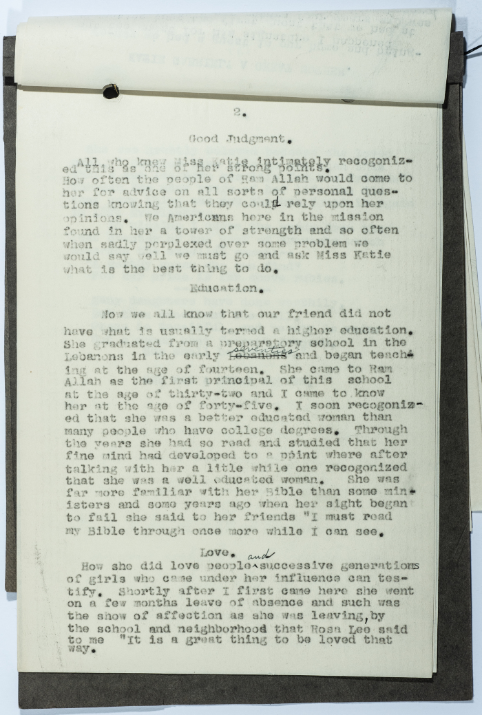 A document containing words at a memorial service for Katie Gabriel