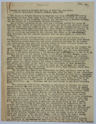 Report on the task of the Friends in Ramallah after more than sixty years