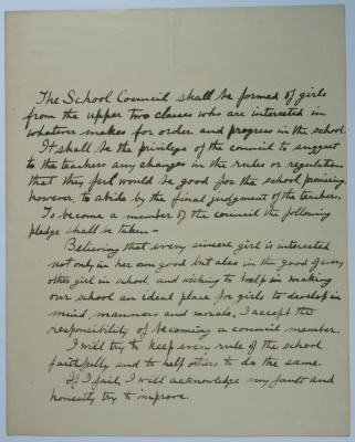 A document signed by the students of the school about the nature of the student council in the school