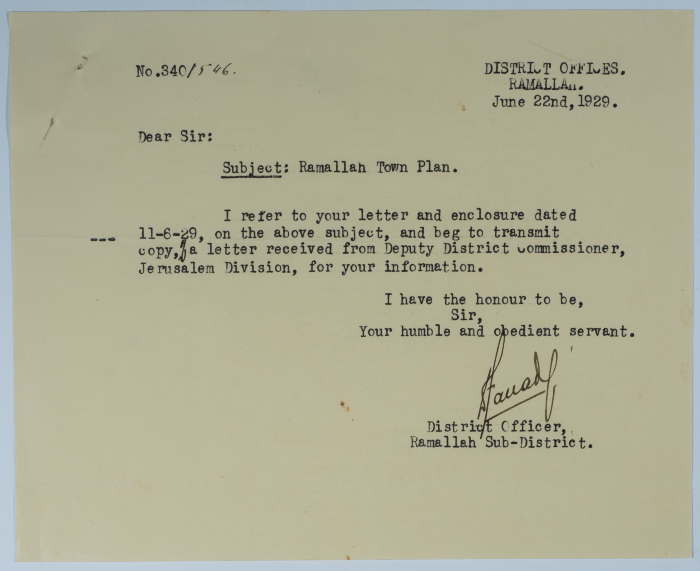 Response from the Ramallah District Office on a previous letter regarding the construction of a road