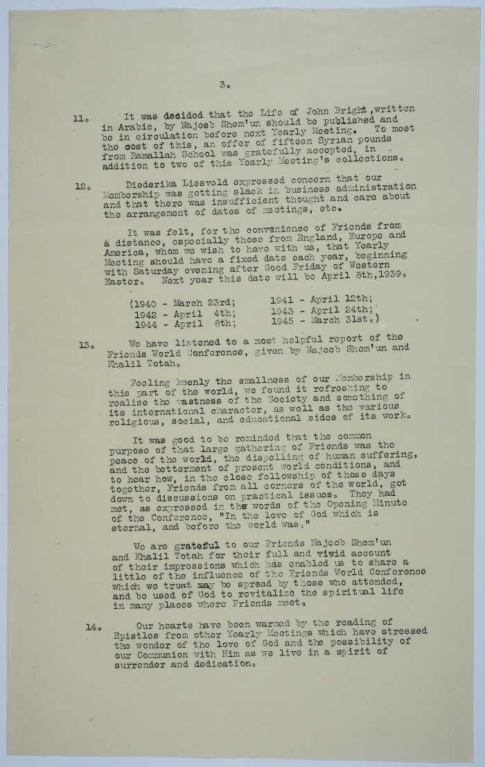 Minutes of the annual meeting of the Friends in Abu Rummaneh in 1938