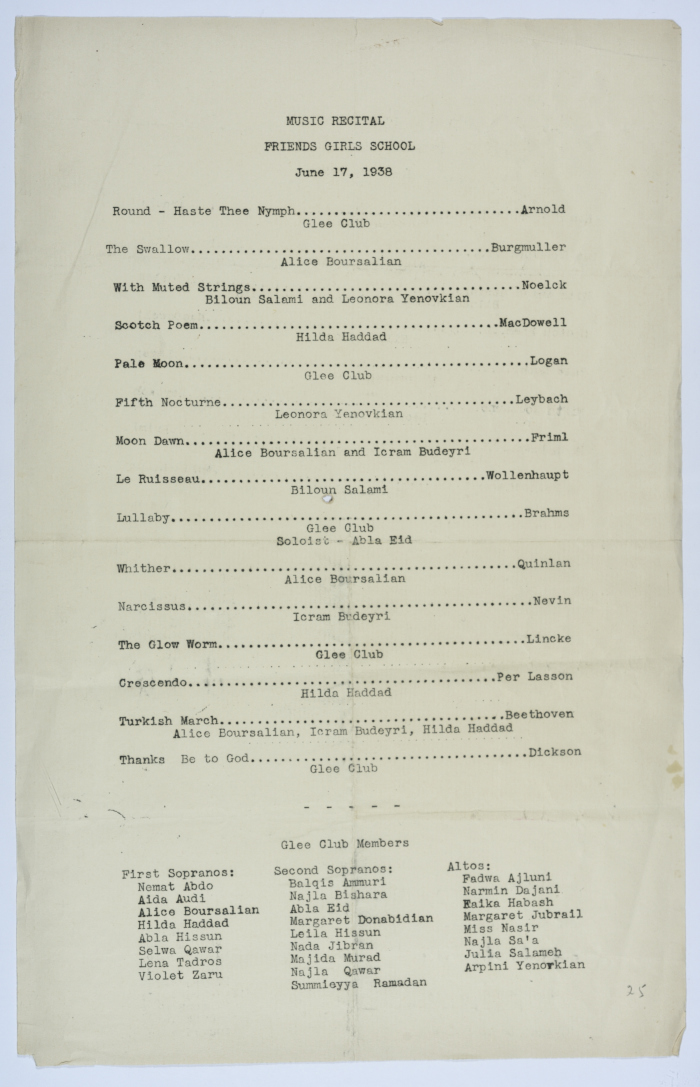 A musical play that was played by the girls of the Friends School
