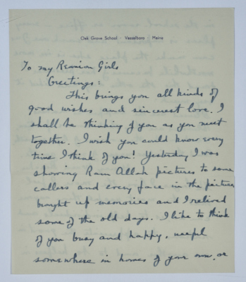 A letter from Alice Jones to the girls of the Friends School