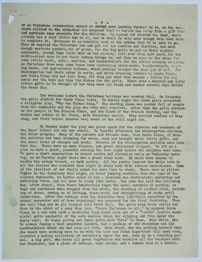 Letter from the Friends School for Girls to the American Friends about Christmas gifts in 1931