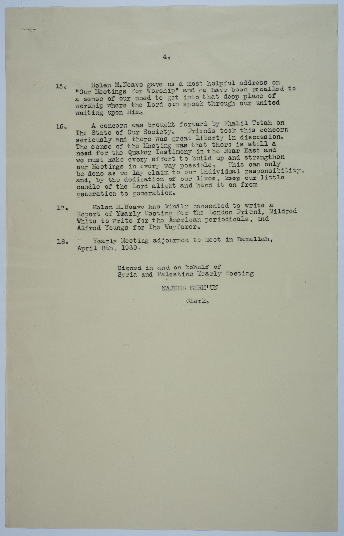 Minutes of the annual meeting of the Friends in Abu Rummaneh in 1938