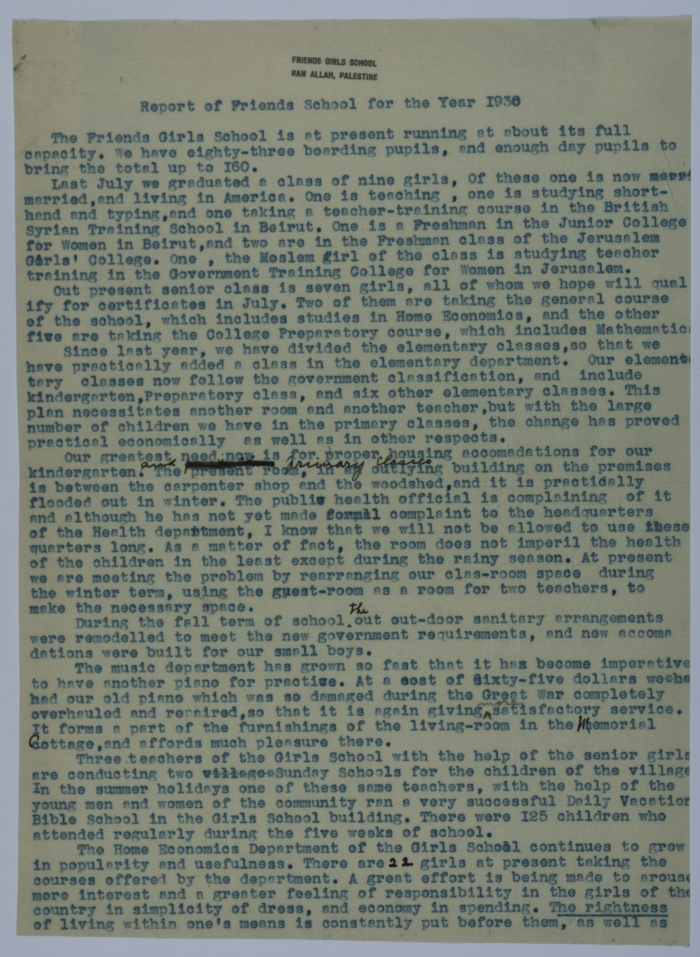 Report on the Friends School for Girls, 1930