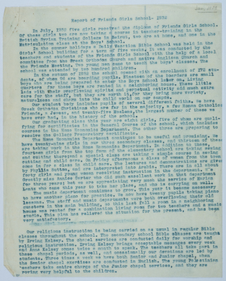 Report on the achievements of the Friends School for Girls during 1932