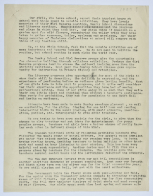 A report on the social life of the Girls in the Girls School
