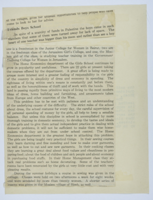 A document on the Department of Home Management at the Friends School for Girls