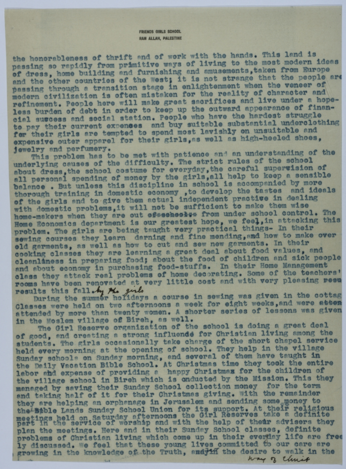Report on the Friends School for Girls, 1930